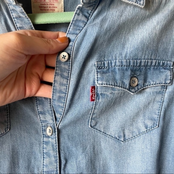 Girls Levi’s Blue Chambray Long Sleeve Button Down Dress - Picture 7 of 8